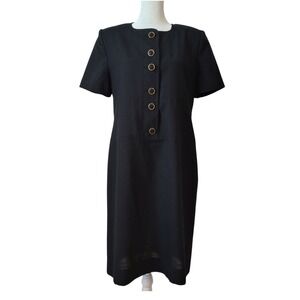 Vintage 80s Heury-Lee Black Dress Size 8 Career Wear Button Front‎ Short Sleeve